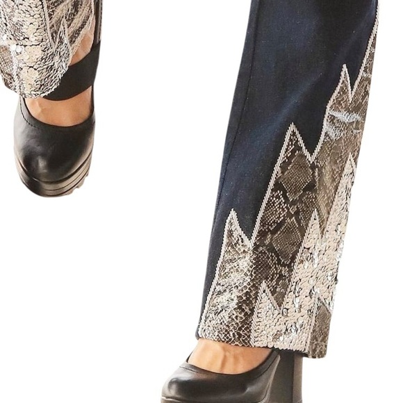 Miss Selfridge Bootcut Jeans, size S, Glitter Snake Trim, Boho Western Festival - Picture 4 of 16